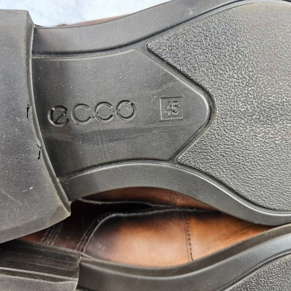 ECCO Mens Shoes 45 US 11 Brown Burnished Leather Apron Toe Derby Shock Point
